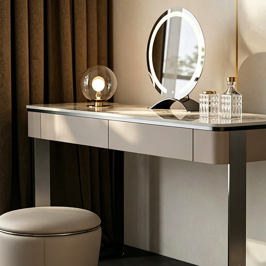 Napier Dressing Table With LED Mirror cabinet and shelf detail