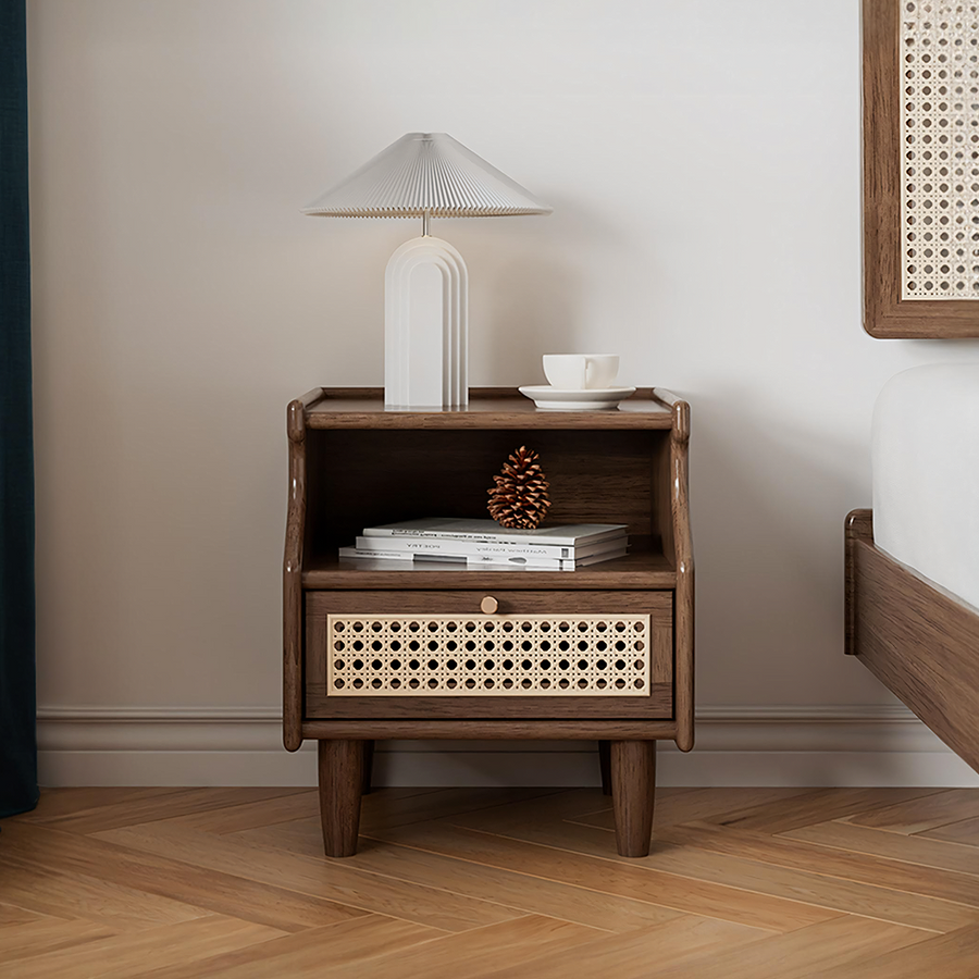 Nelson Bedside Table, Rubber Wood - wooden bedside table UK