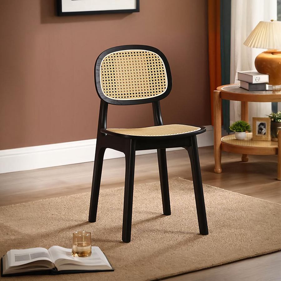 Nicole Rattan Dining Chair, Solid Wood - nicole rattan dining chair UK