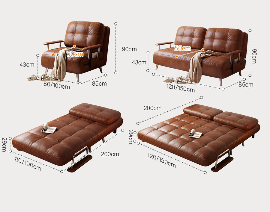 O'Reilly Single Seater Sofa Bed, Brown Leather