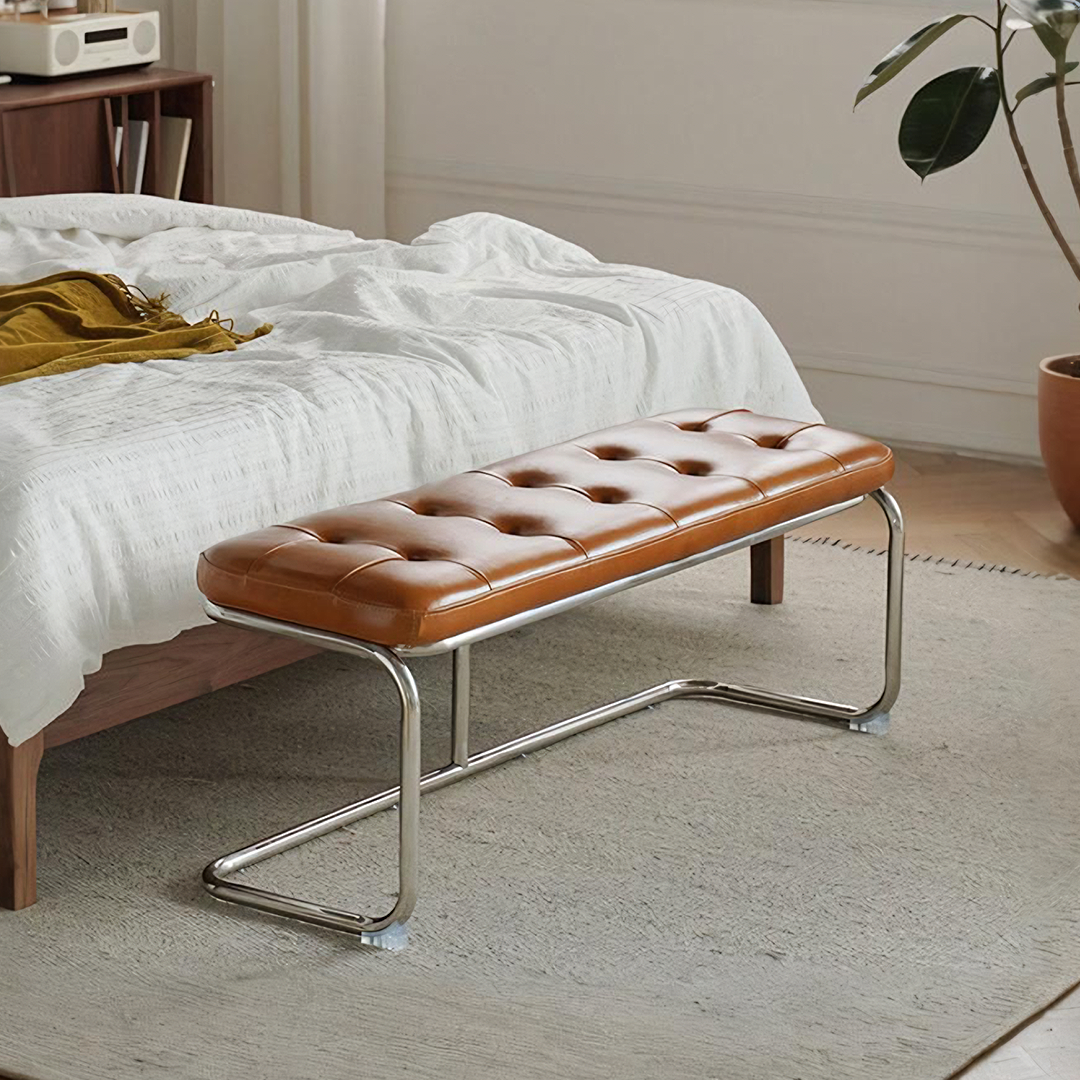Odelette Vintage Bench, Leather - leather bench UK