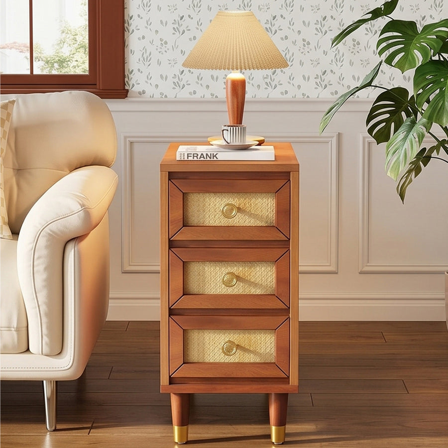 Oliver Rattan Side Table，Bedside Table, Solid Wood