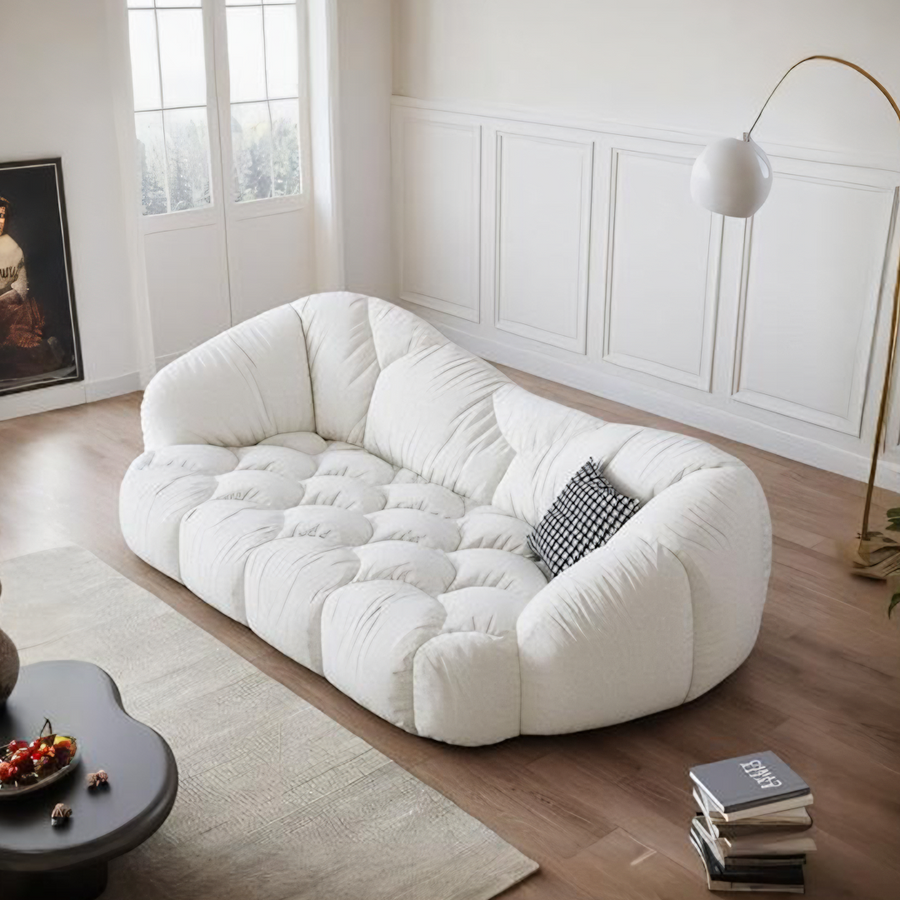 Owen Marshmallow Two Seater Sofa, OFF White, Real Leather for modern UK living room