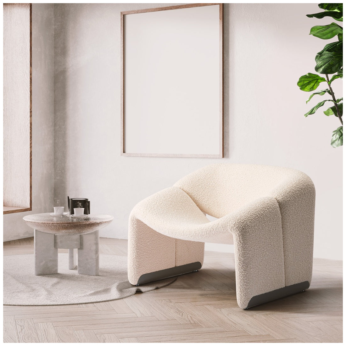 Onda Armchair, White Boucle