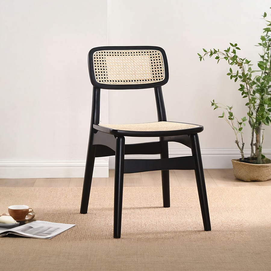 Patten Rattan Dining Chair, Solid Wood - patten rattan dining chair UK