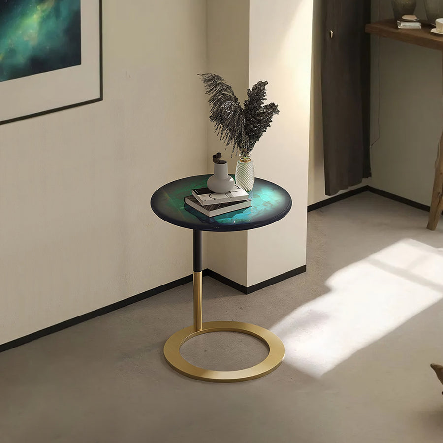 Pearce Side Table, Stainless Steel & Ceramic Stone - ceramic side table UK