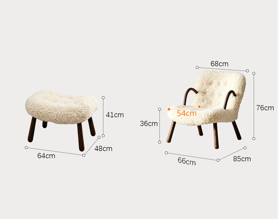 Philip Arc Sheepskin Armchair And Ottoman detail view for white accent chair UK