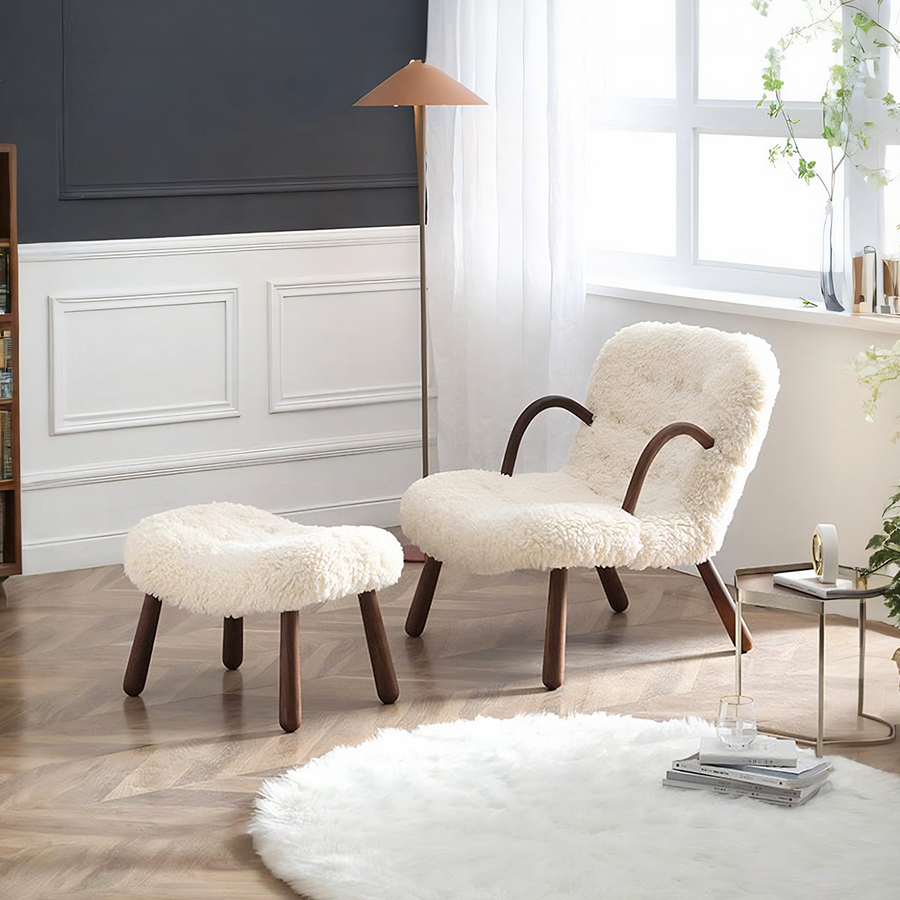 Philip Arc Sheepskin Armchair And Ottoman - white accent chair UK