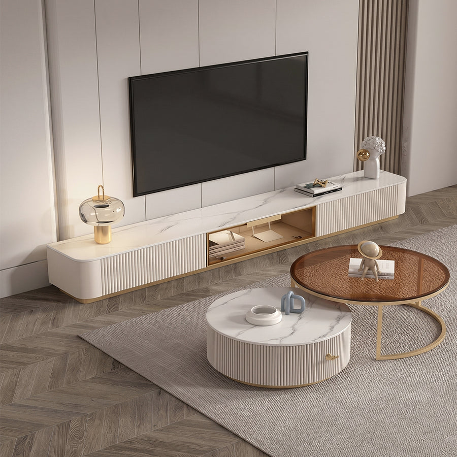 Anastasia TV Stand front view as a glass door tv stand