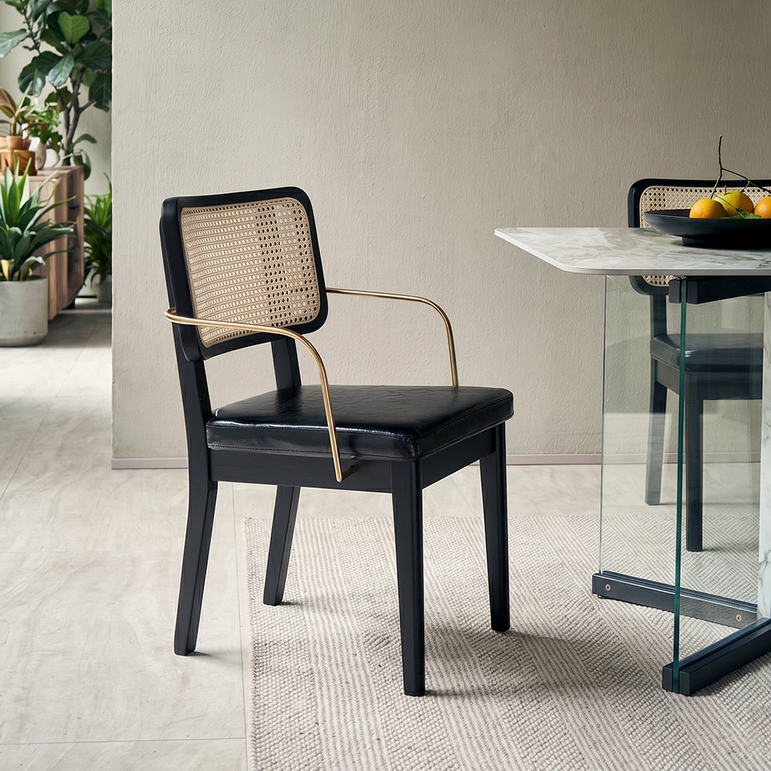 Cassie Black Dining Chair, Wood & Leather