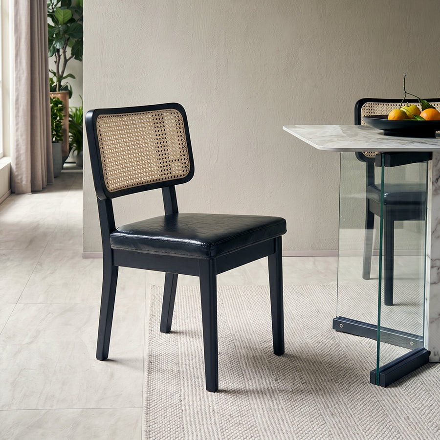 Cassie Black Dining Chair, Wood & Leather