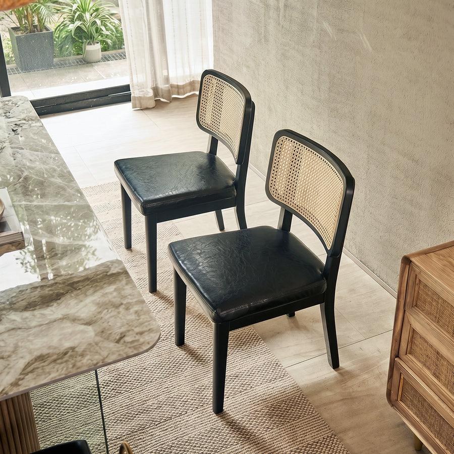 Cassie Black Dining Chair, Wood & Leather