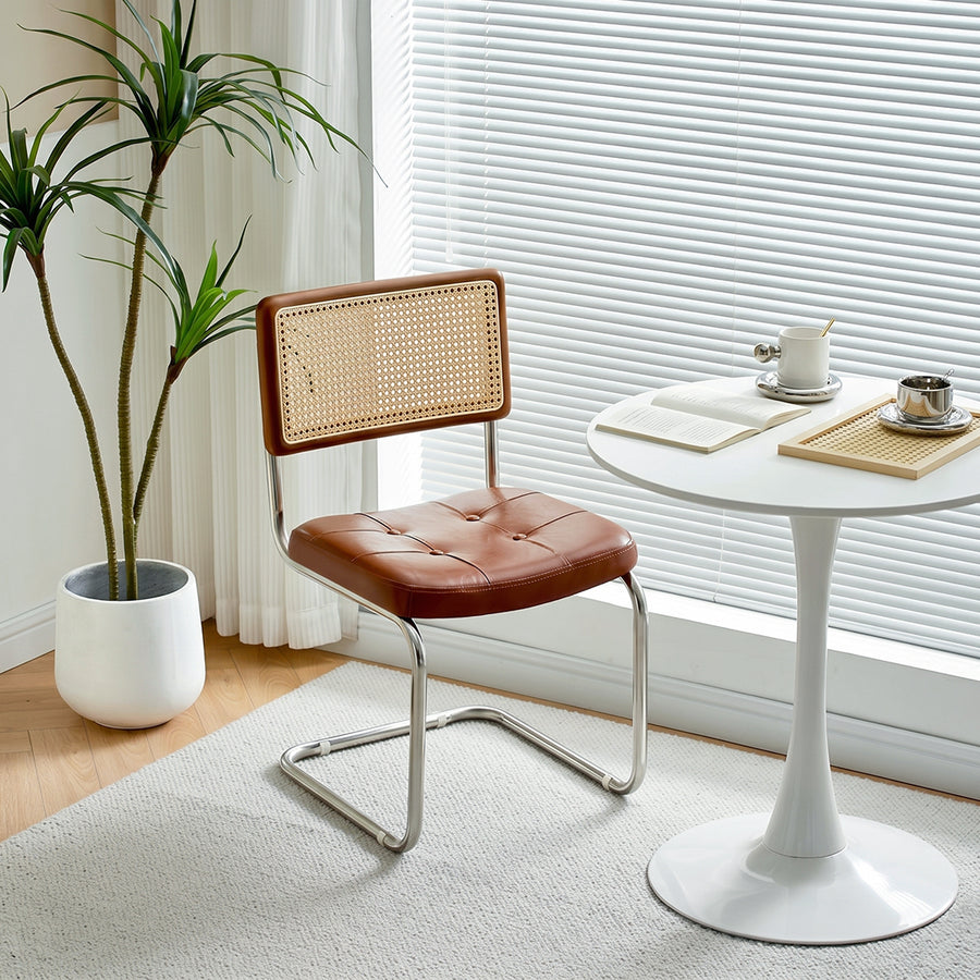 Chloe Rattan Dining Chair, Steel & Wood &  Leather
