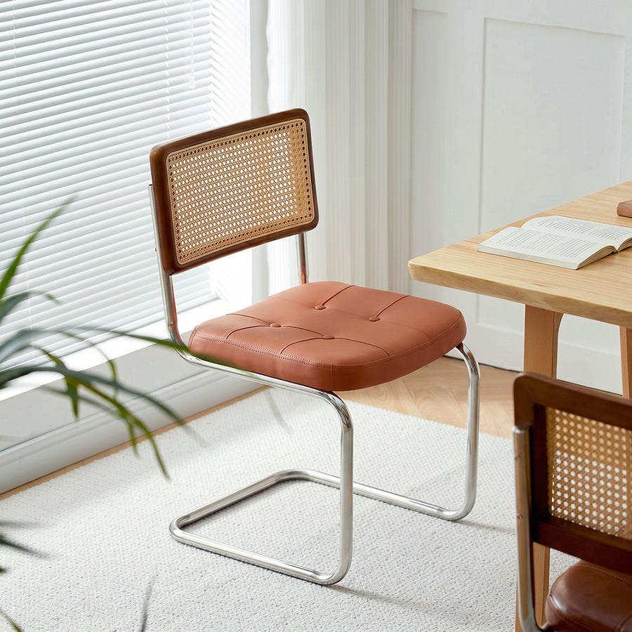 Chloe Rattan Dining Chair, Steel & Wood &  Leather