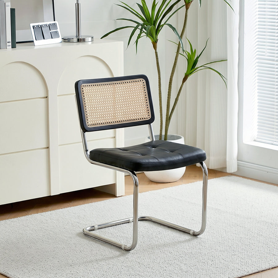 Chloe Rattan Dining Chair, Steel & Wood &  Leather