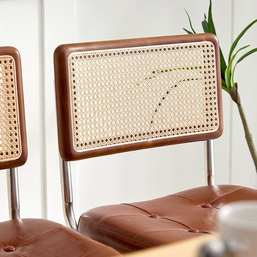 Chloe Rattan Dining Chair, Steel & Wood &  Leather