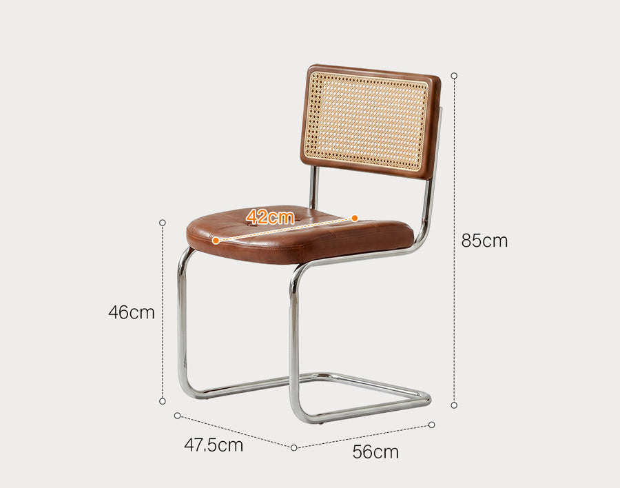Chloe Rattan Dining Chair, Steel & Wood &  Leather