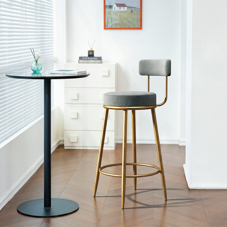Gregary Bar Stool, Velvet, Gold Leg