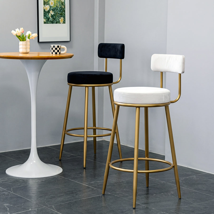 Gregary Bar Stool, Velvet, Gold Leg