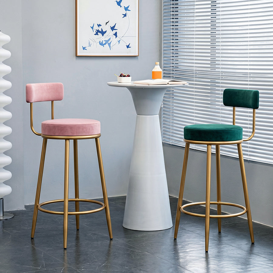 Gregary Bar Stool, Velvet, Gold Leg