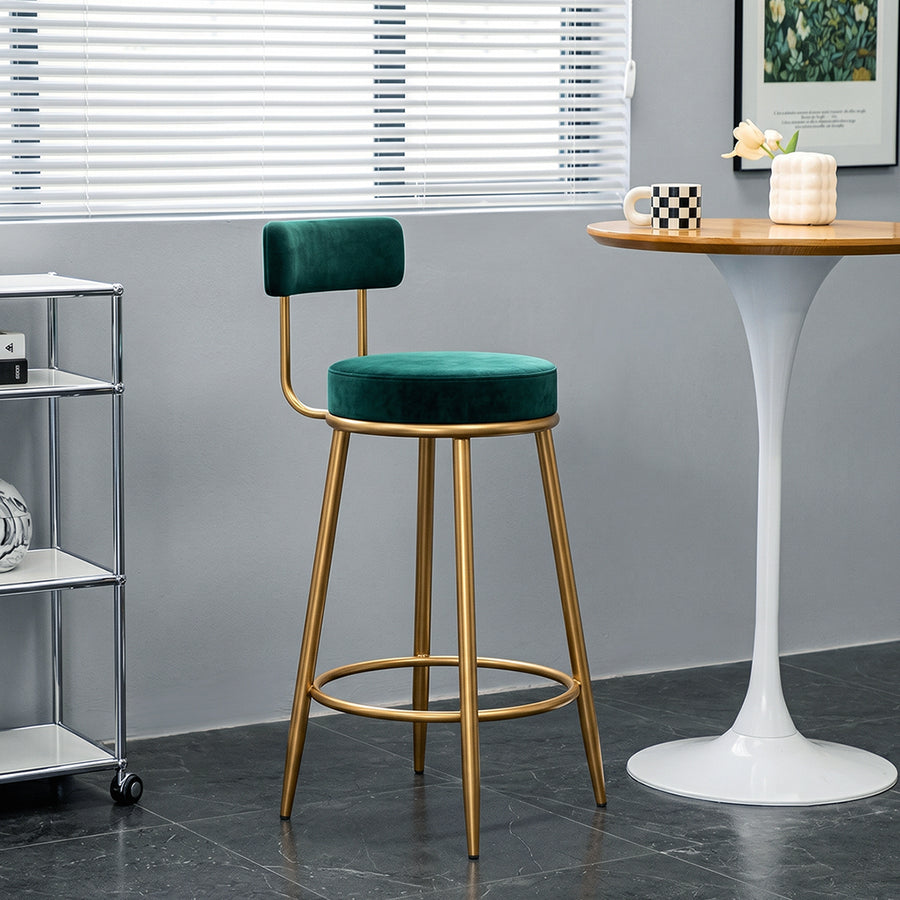 Gregary Bar Stool, Velvet, Gold Leg