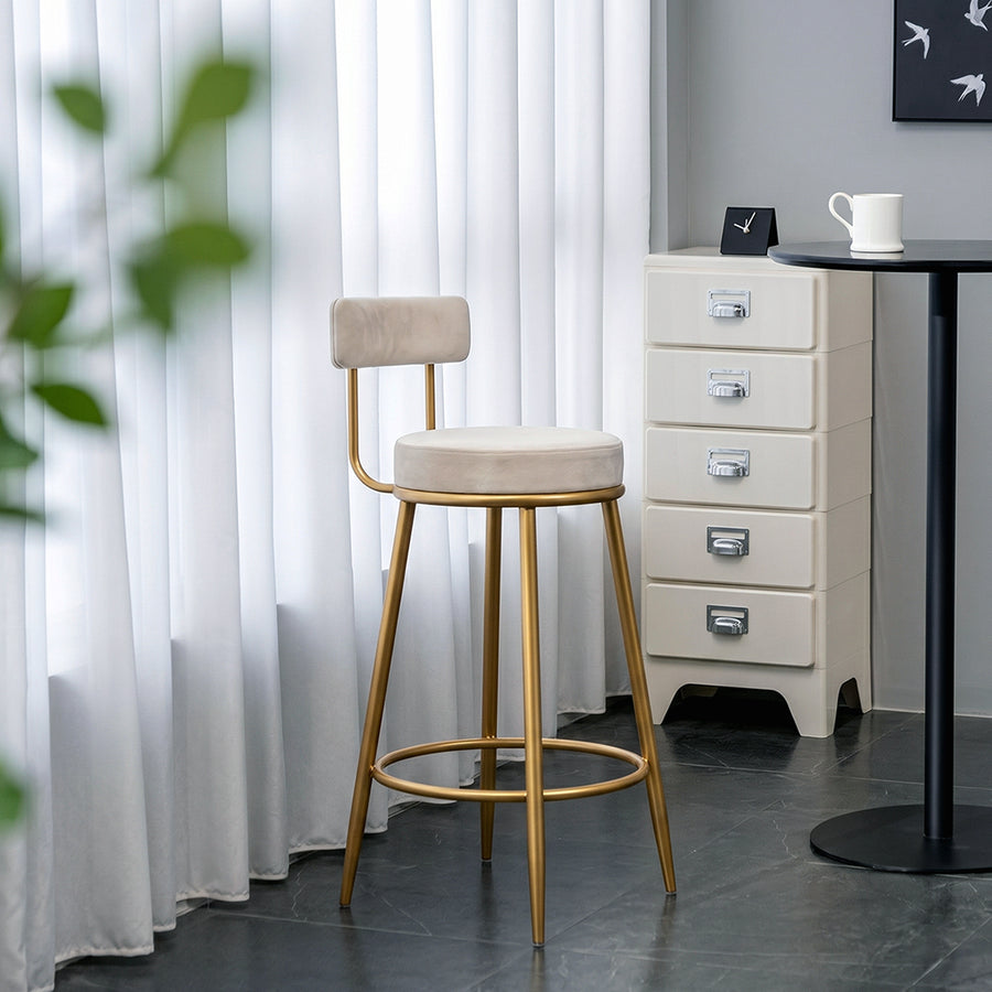 Gregary Bar Stool, Velvet, Gold Leg