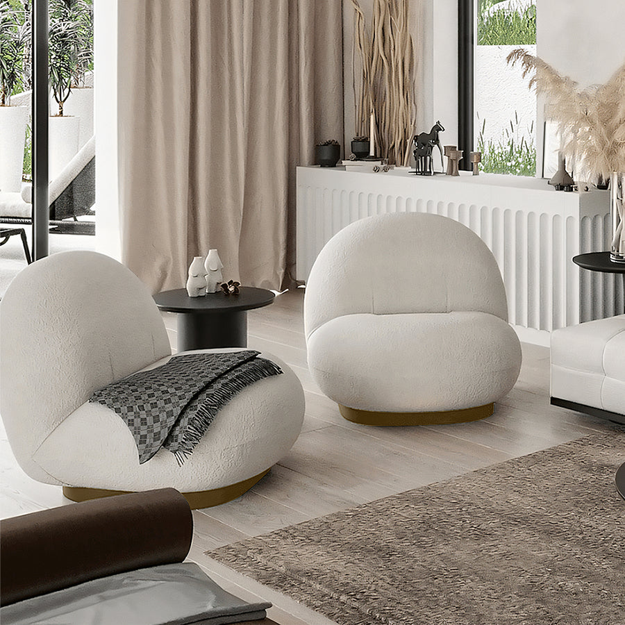 Gubi Pacha Chair, Accent Chair, Boucle With Gold Base