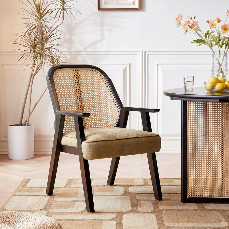 Hellen Rattan Dining Chair, Ash Wood & Cotton Linen