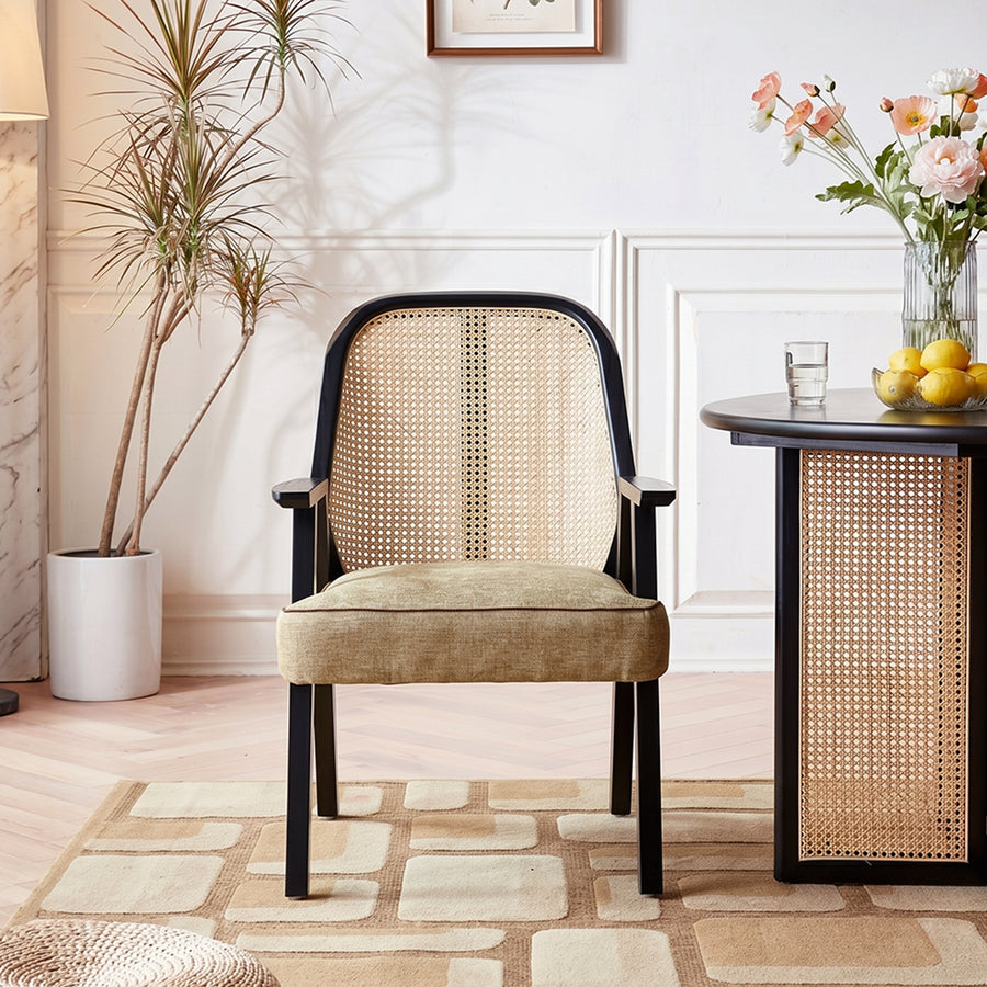 Hellen Rattan Dining Chair, Ash Wood & Cotton Linen