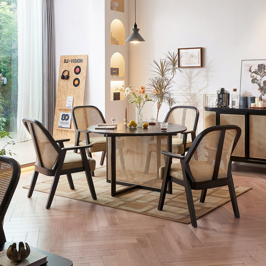 Hellen Rattan Dining Chair, Ash Wood & Cotton Linen