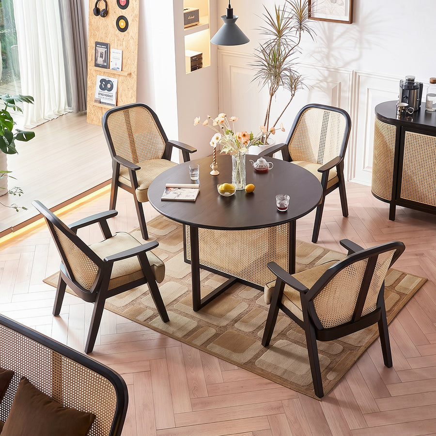 Hellen Rattan Dining Chair, Ash Wood & Cotton Linen