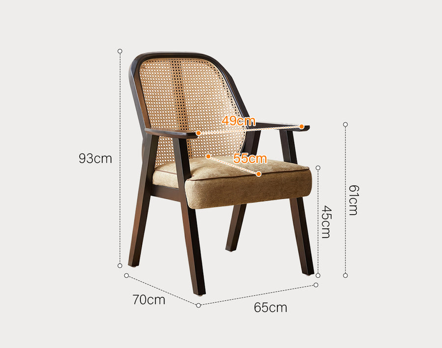 Hellen Rattan Dining Chair, Ash Wood & Cotton Linen