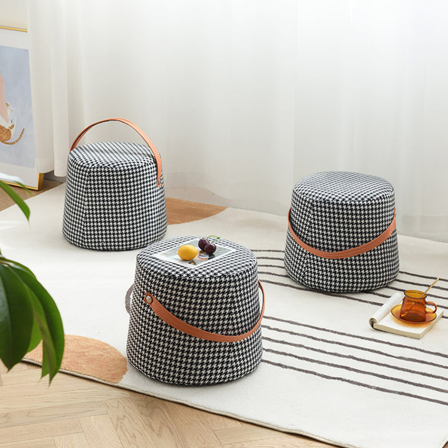 Houndstooth Round Footstool