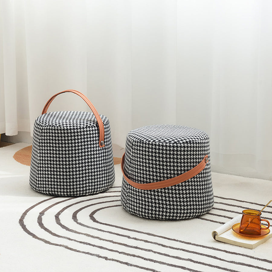 Houndstooth Round Footstool