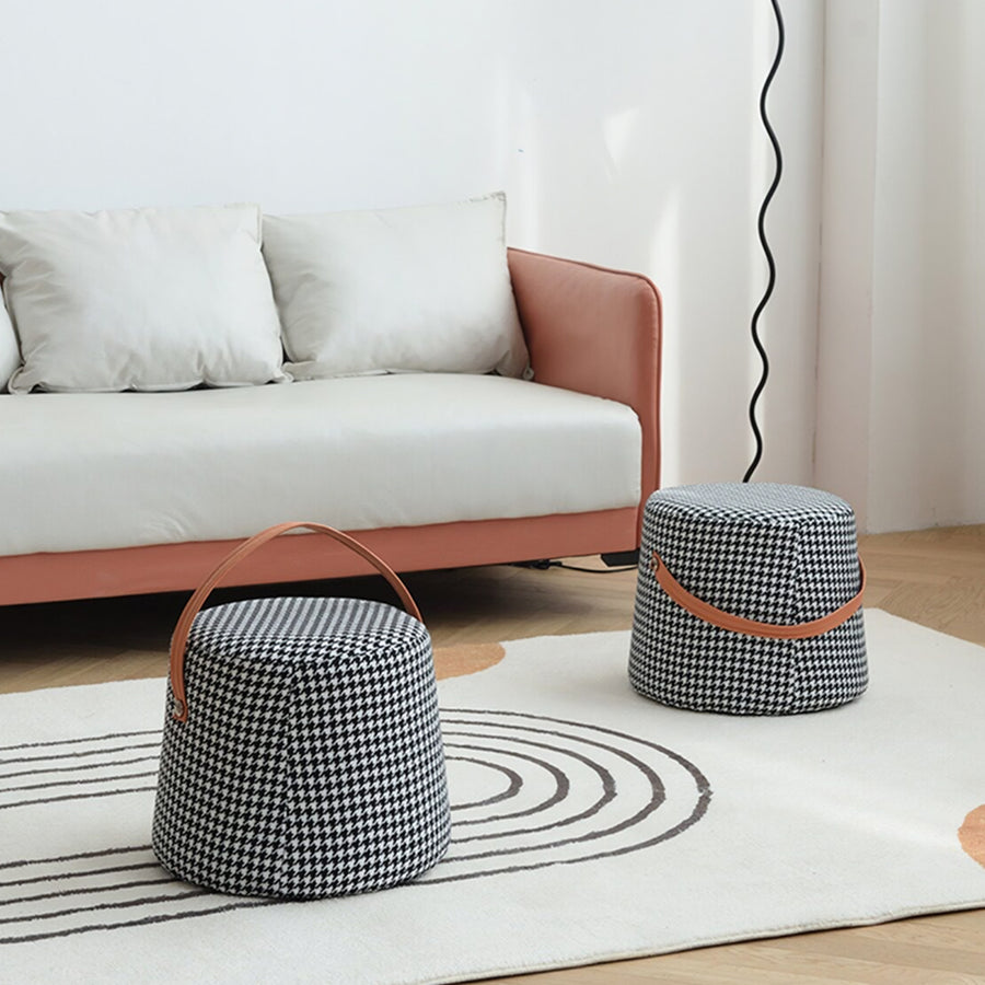 Houndstooth Round Footstool