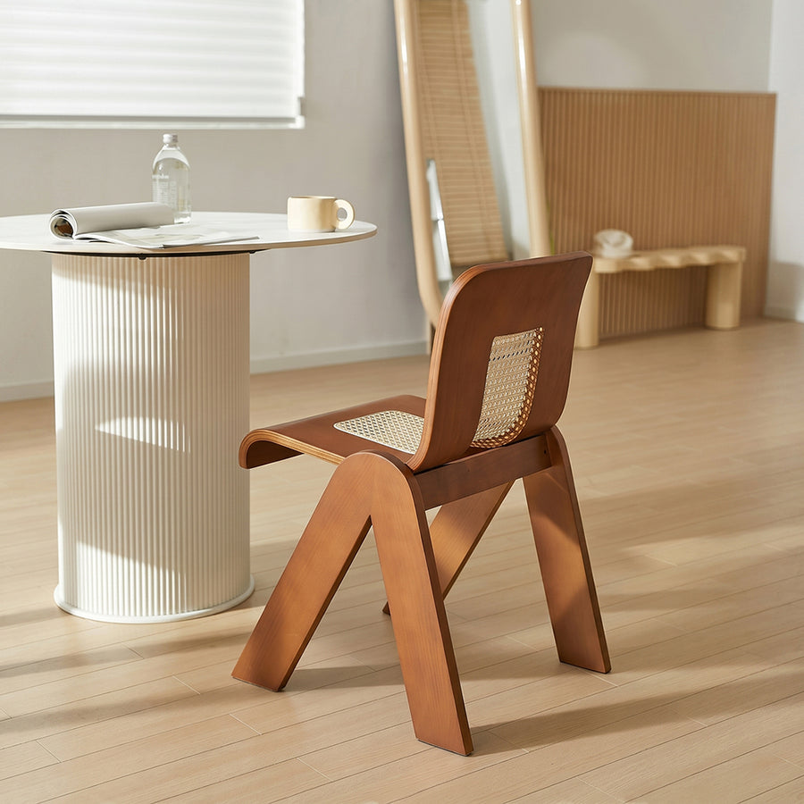 Nita Curved Rattan Dining Chair, Rubber Wood