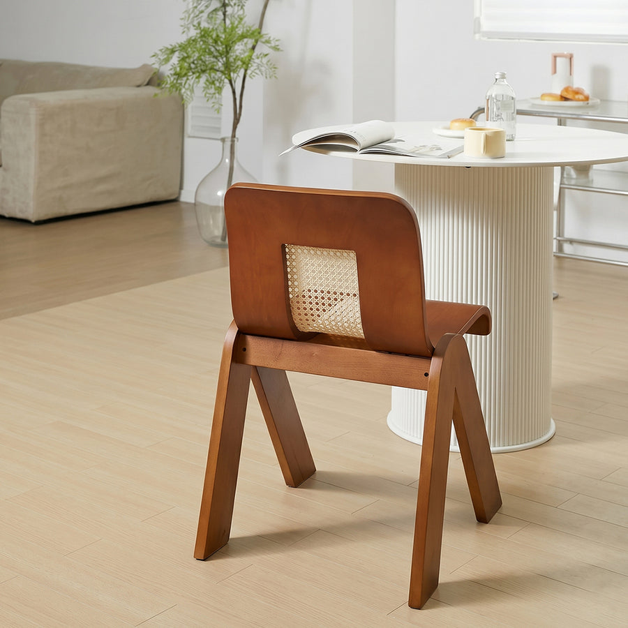 Nita Curved Rattan Dining Chair, Rubber Wood
