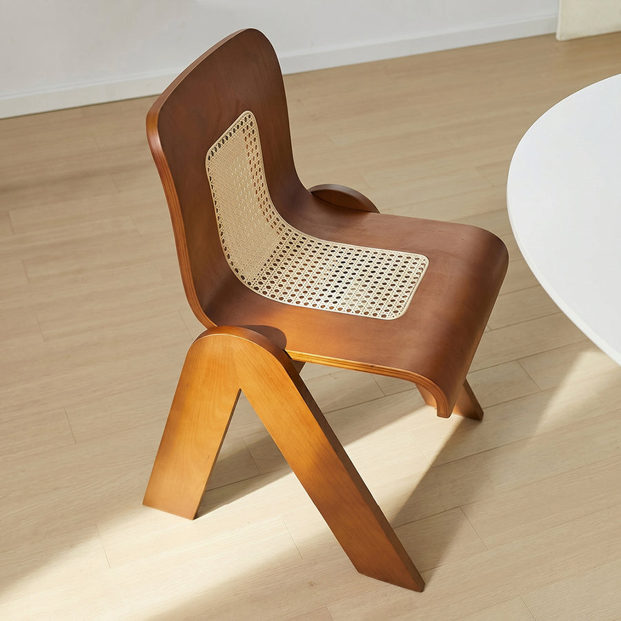 Nita Curved Rattan Dining Chair, Rubber Wood
