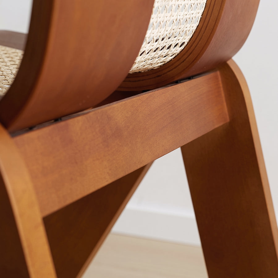 Nita Curved Rattan Dining Chair, Rubber Wood