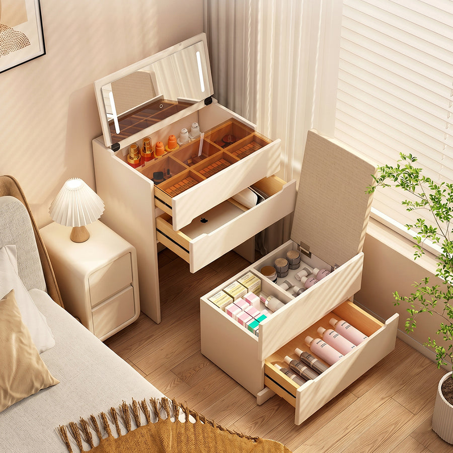 Prudence Dressing Table With Storage Stool front view as a media unit