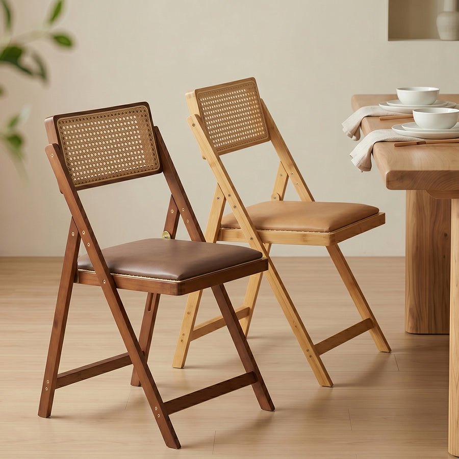 Silvia Foldable Rattan Dining Chair, Ash Wood