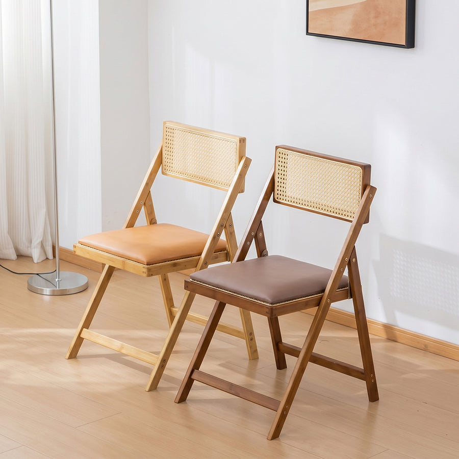 Silvia Foldable Rattan Dining Chair, Ash Wood