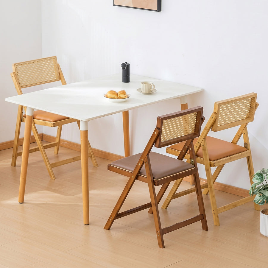 Silvia Foldable Rattan Dining Chair, Ash Wood