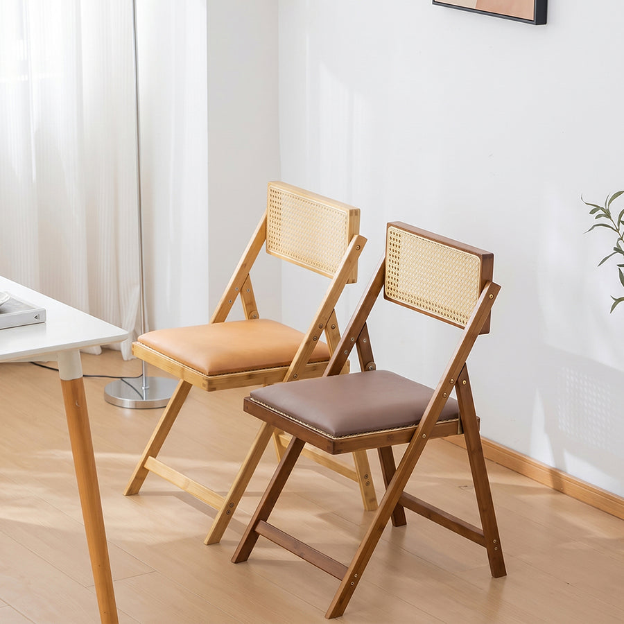 Silvia Foldable Rattan Dining Chair, Ash Wood