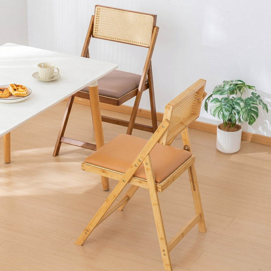 Silvia Foldable Rattan Dining Chair, Ash Wood