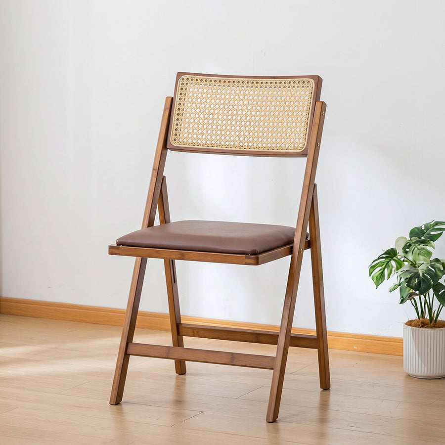 Silvia Foldable Rattan Dining Chair, Ash Wood