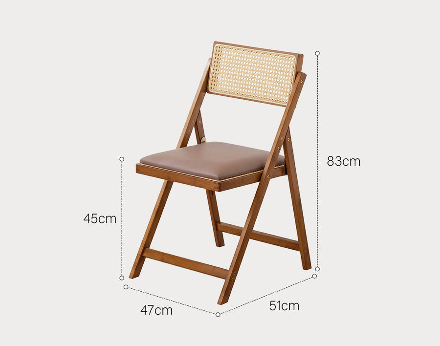 Silvia Foldable Rattan Dining Chair, Ash Wood