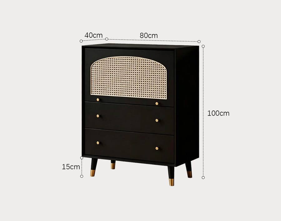 Raphael Rattan Sideboard, Black & Dark Brown