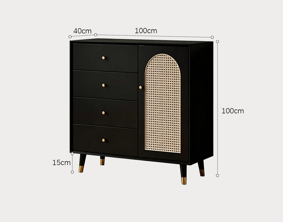 Raphael Rattan Sideboard, Black & Dark Brown