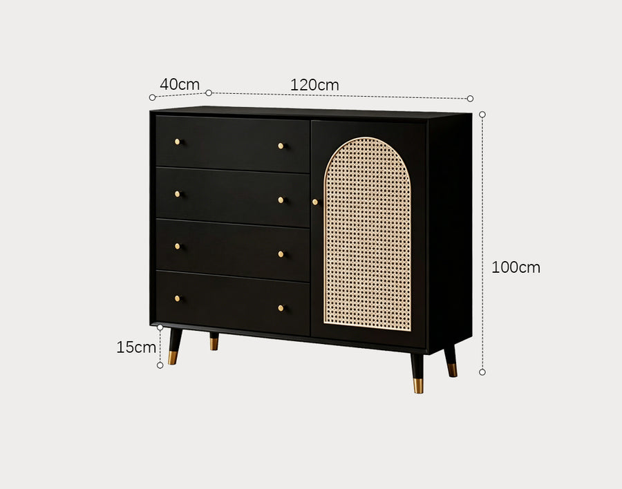 Raphael Rattan Sideboard, Black & Dark Brown